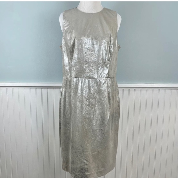 Ralph Lauren Dresses & Skirts - Ralph Lauren Silver Dress Size 14P Women’s Marbled Metallic Large 14 Petite NWT